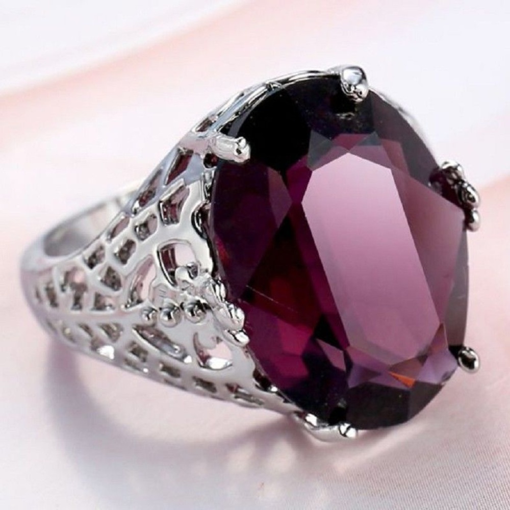 Ladies Purple White Gold Filled Ring SZ 9.25 &10